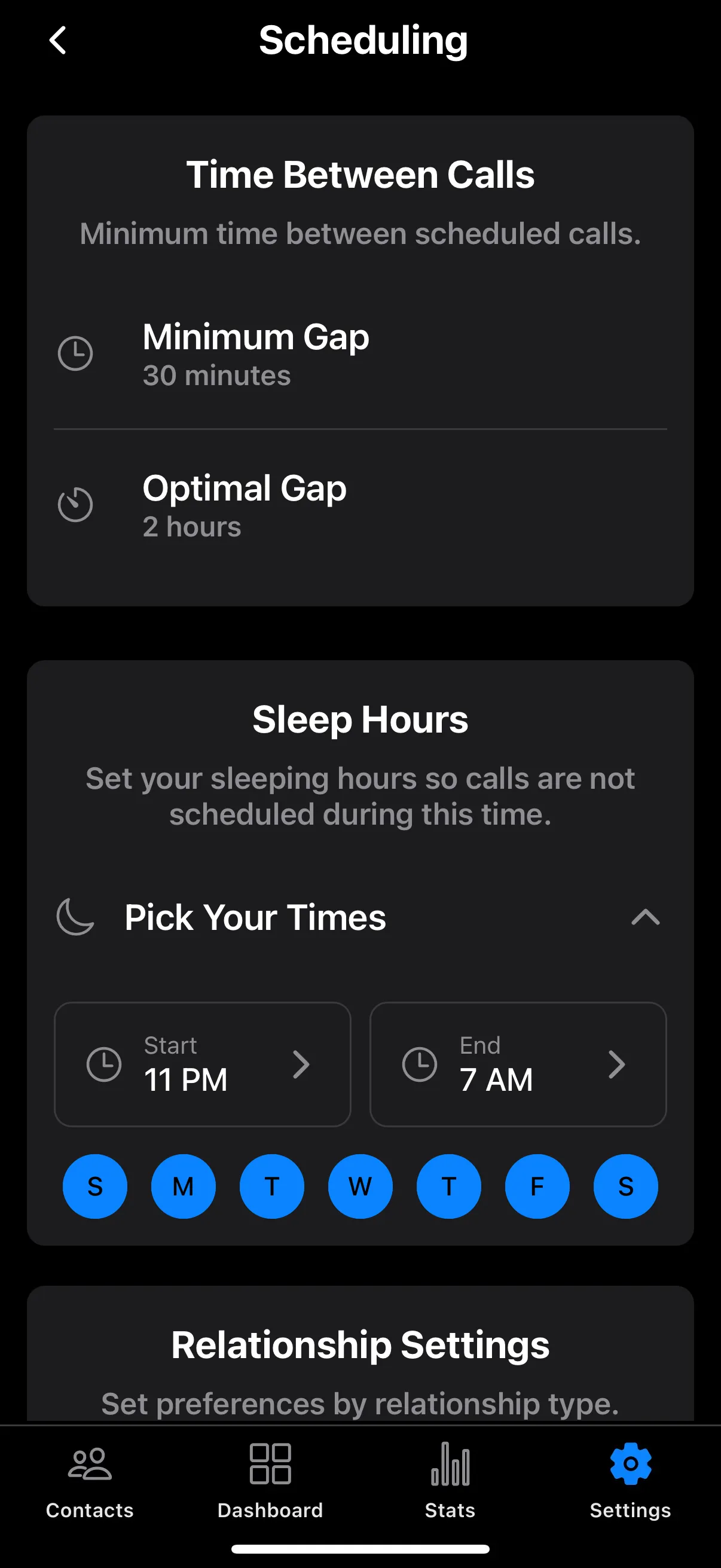 Scheduling settings